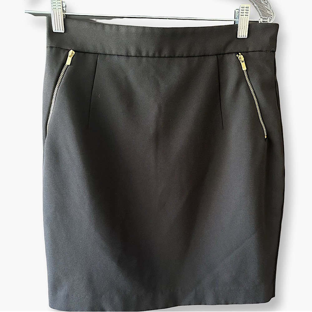 H&M Black Mini Pencil Skirt with Gold Zippers Size 10